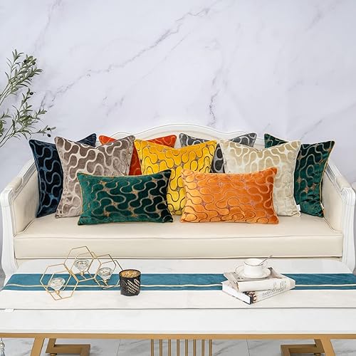 Miniatura 7 de Yangest - Funda de cojín de terciopelo geométrica cuadrada, con diseño de líneas onduladas, moderna con zíper, para sofá, dormitorio, sala, silla,