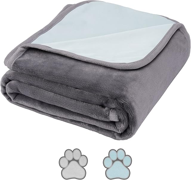 HAPPY HACHI Pet Blanket Washable 75x100cm, Reversible Warm&Cool Dog Throw Blanket Waterproof Cushion Mat for Cats, Soft Fluffy Furniture Bed Protector for All Season(S, Blue)
