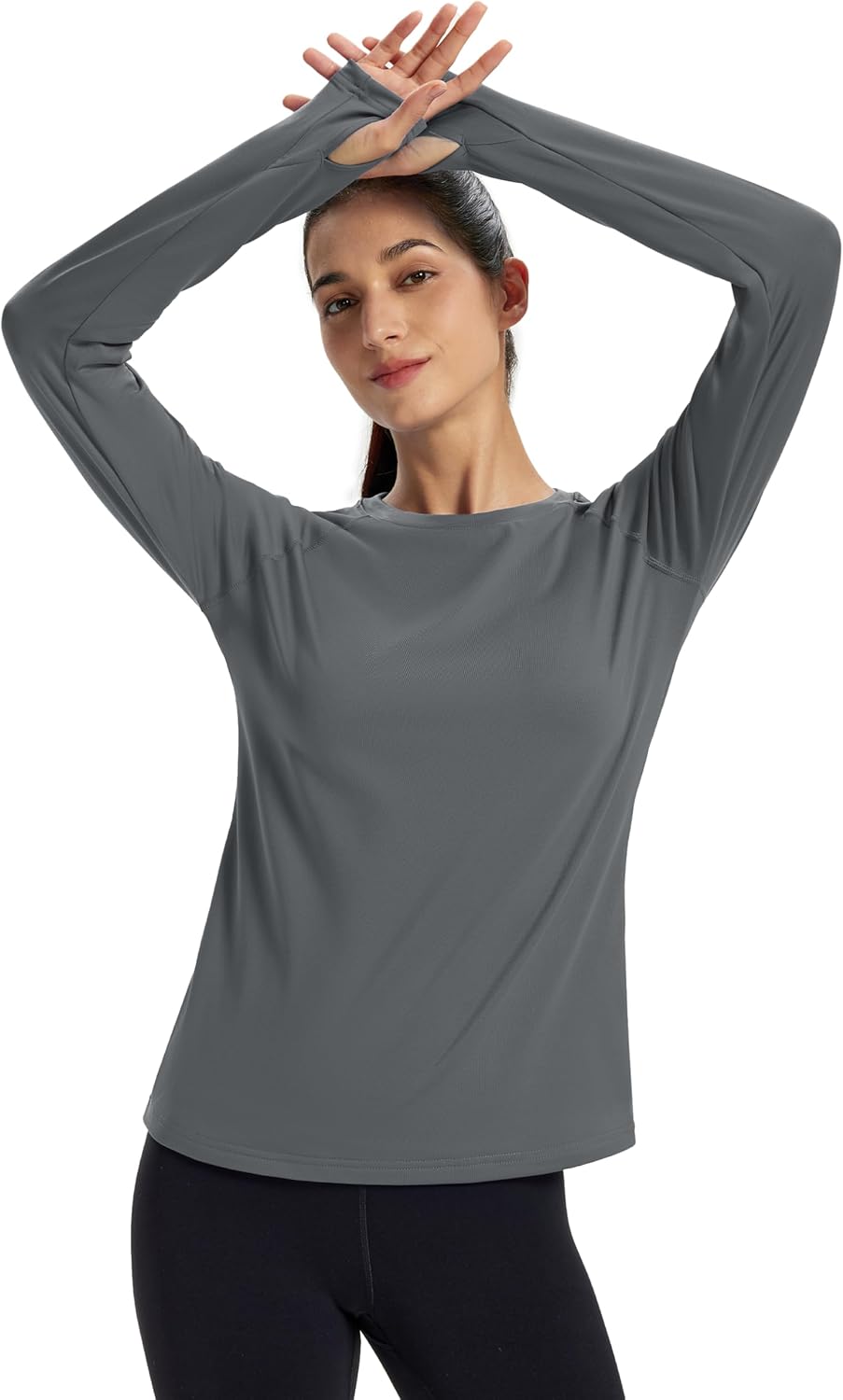 MAGCOMSEN Women's Thermal Shirts Long Sleeve Fleece Lined Workout Tops Athletic Moisture Wicking with Thumb Hole - Image 4