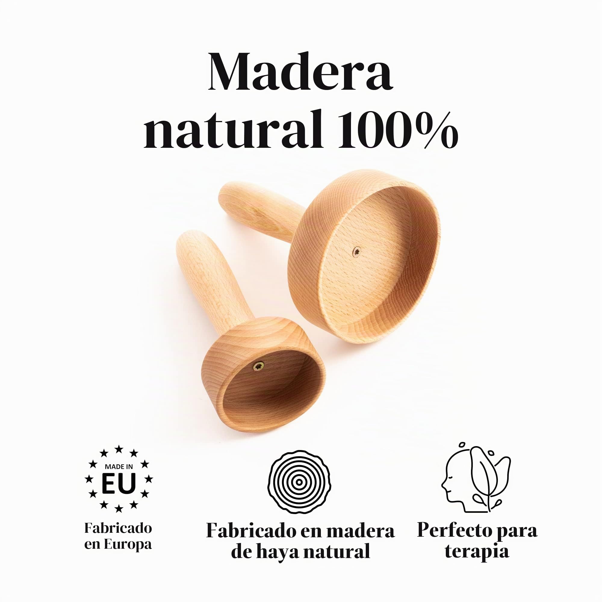 Tuuli Accessories Maderoterapia Masajes Kit Celulitis Masajeador Copa Sueca Ventosa Drenaje Linfatico Madera | Juego de 2 tazas de madera de haya suecas, 8 cm para facilitar el guiado, 10 cm para mayor área de contacto
