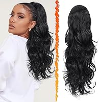 Vista 34 de BARSDAR Extensión de cola de caballo rojo burdeos, extensiones de cabello ondulado con cordón de 16 pulgadas para mujer, extensiones de cabello