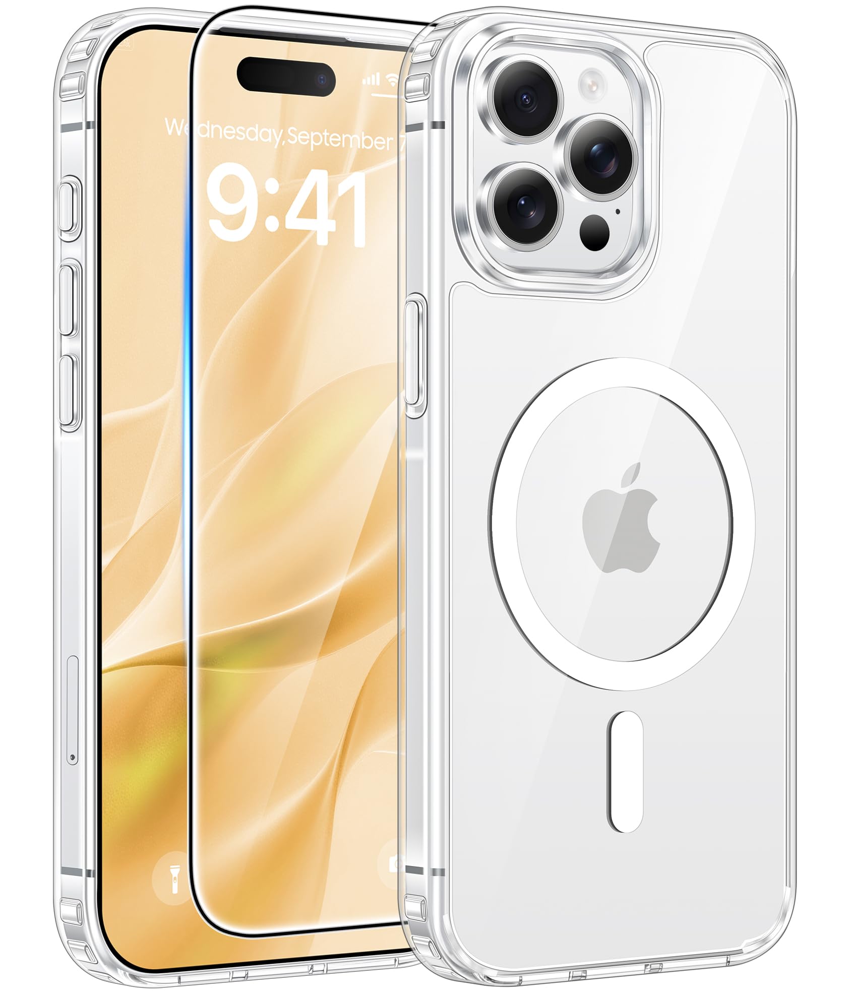 FNTCASE for iPhone 15 Pro Case Clear, Fit for Magsafe, Screen Protector