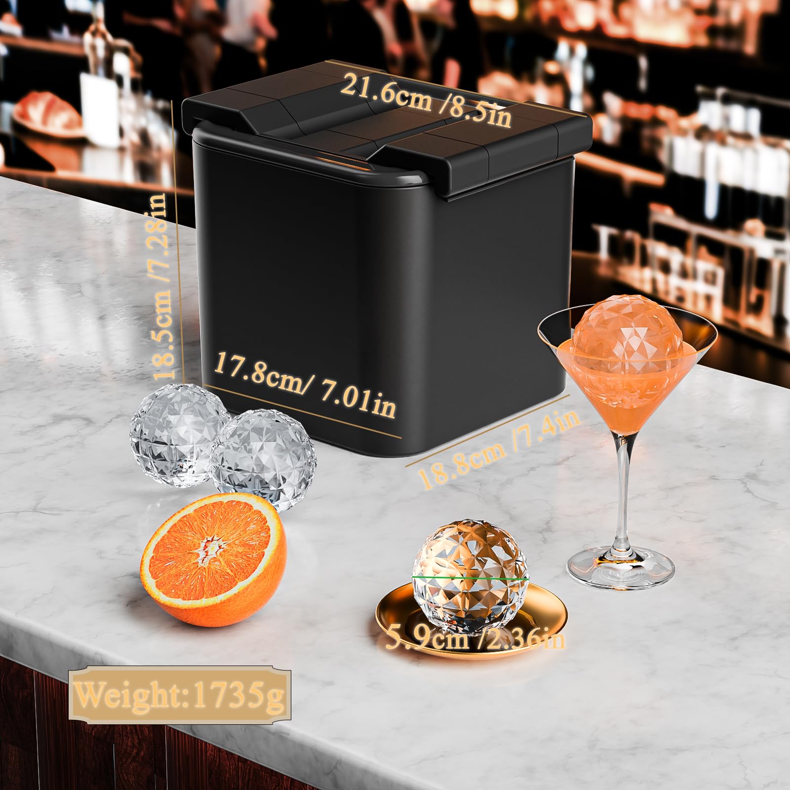 Cubitera de cristal transparente, 2,36 pulgadas, gigante para whisky Bourbon Old Fashioned, de silicona rombica redonda para cócteles (2,36 pulgadas 4BALL)