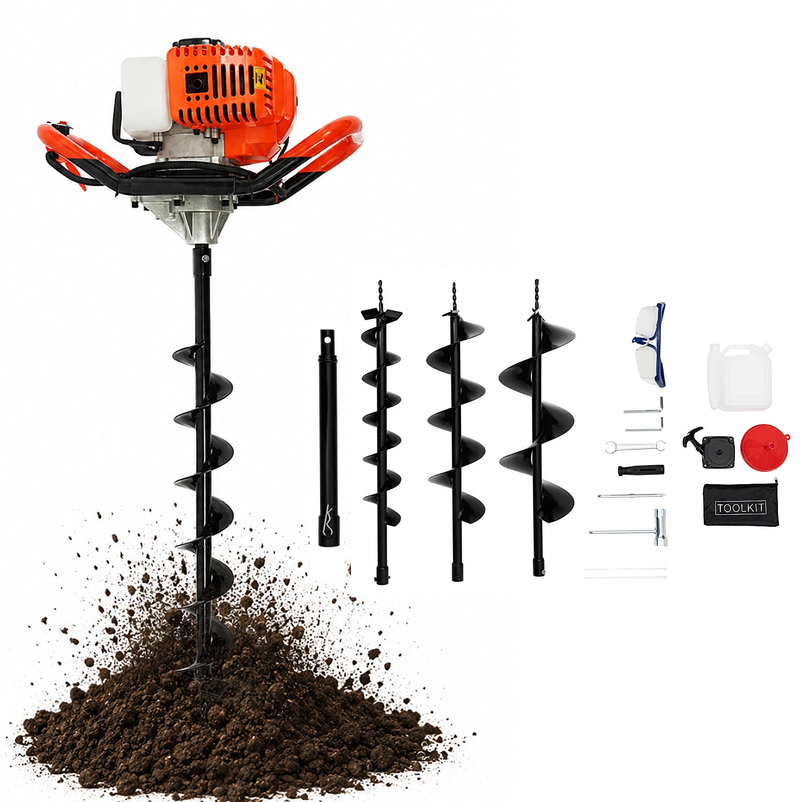 Trivella per Terreno 52CC 1,46KW Trivella A Scoppio con 100/150/200mm Punta & Prolunga Motore A 2 Tempi 7500 Giri/Min Mototrivella A Scoppio con Occhiali Protettivi Trivellas A Mano