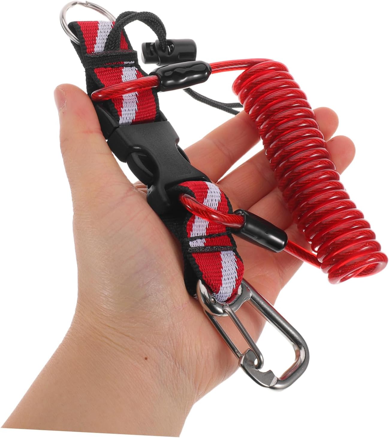 DOITOOL Stainless Steel Scuba Equipment Lanyard with Quick Release Buckle and Spring Coiled Webbing Strap, Comfortable Wrist Fit for Secure Diving Gear and Scuba Light Attachment