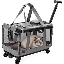 Rolling Cat Carrier with Detachable Wheels, Soft Sided, Gray
