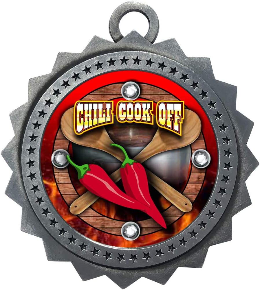 1 to 50 Packs Chili Cook Off Silver Large 3 Inch Engraved Medals Trophy Award Personalized Free D03-FCL437