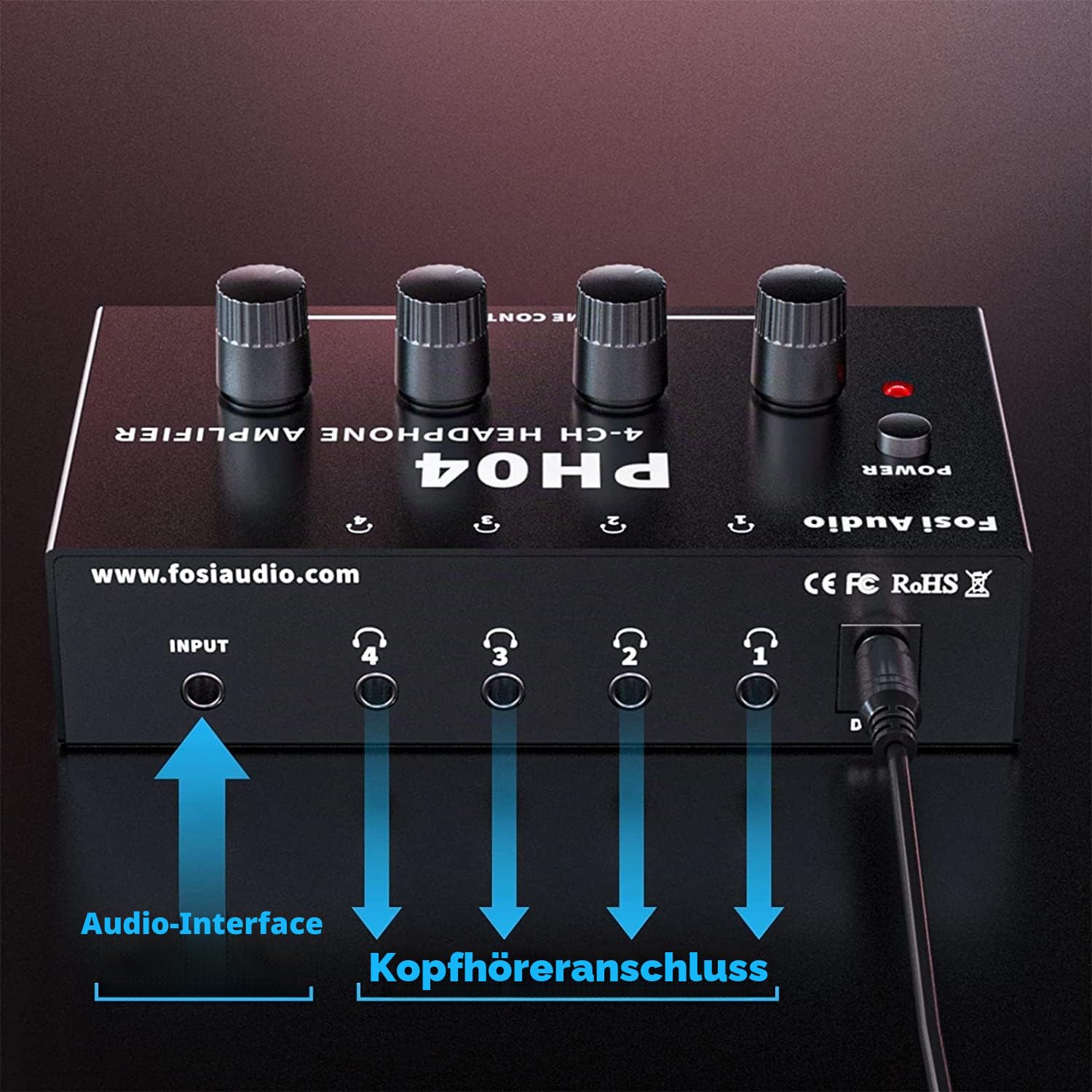 Fosi Audio PH04 4 Kanal Kopfhörerverstärker Metall-Stereo-Audio-Verstärker mit 12V 1,5A-Netzteil, ultrakompakter tragbarer Kopfhörersplitter für Studio und Bühne