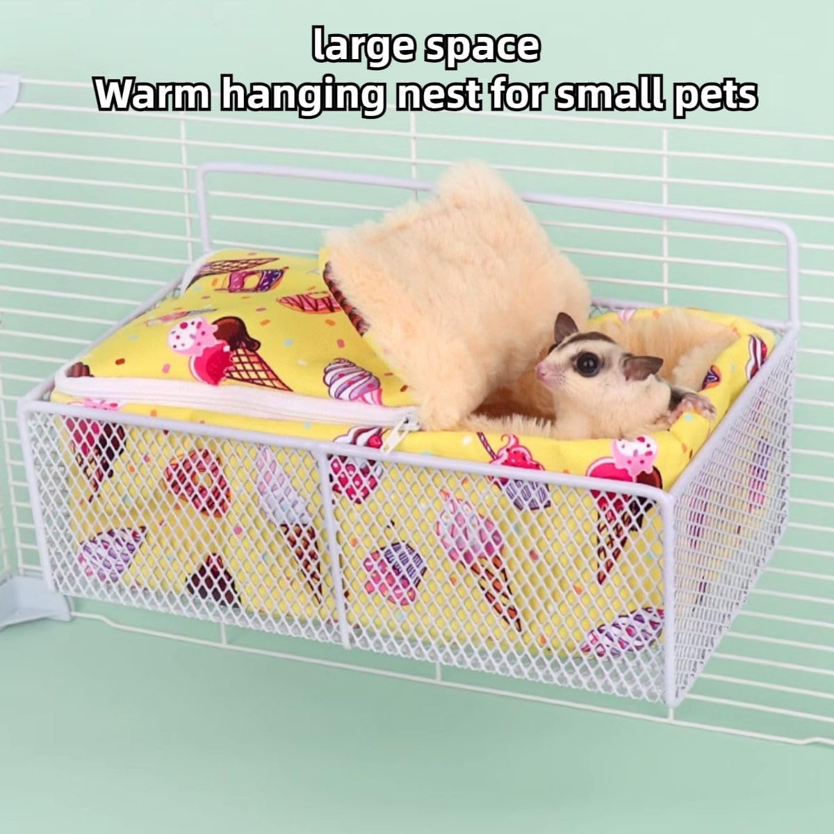Rat Hammock for Cage Chew Proof Rat Toys Warm Bed, Small Animal Hanging Iron Basket Ferret Cage Accessories and Habitats Removable Nest Mat for Hamster, Sugar Glider, Hedgehog (White)