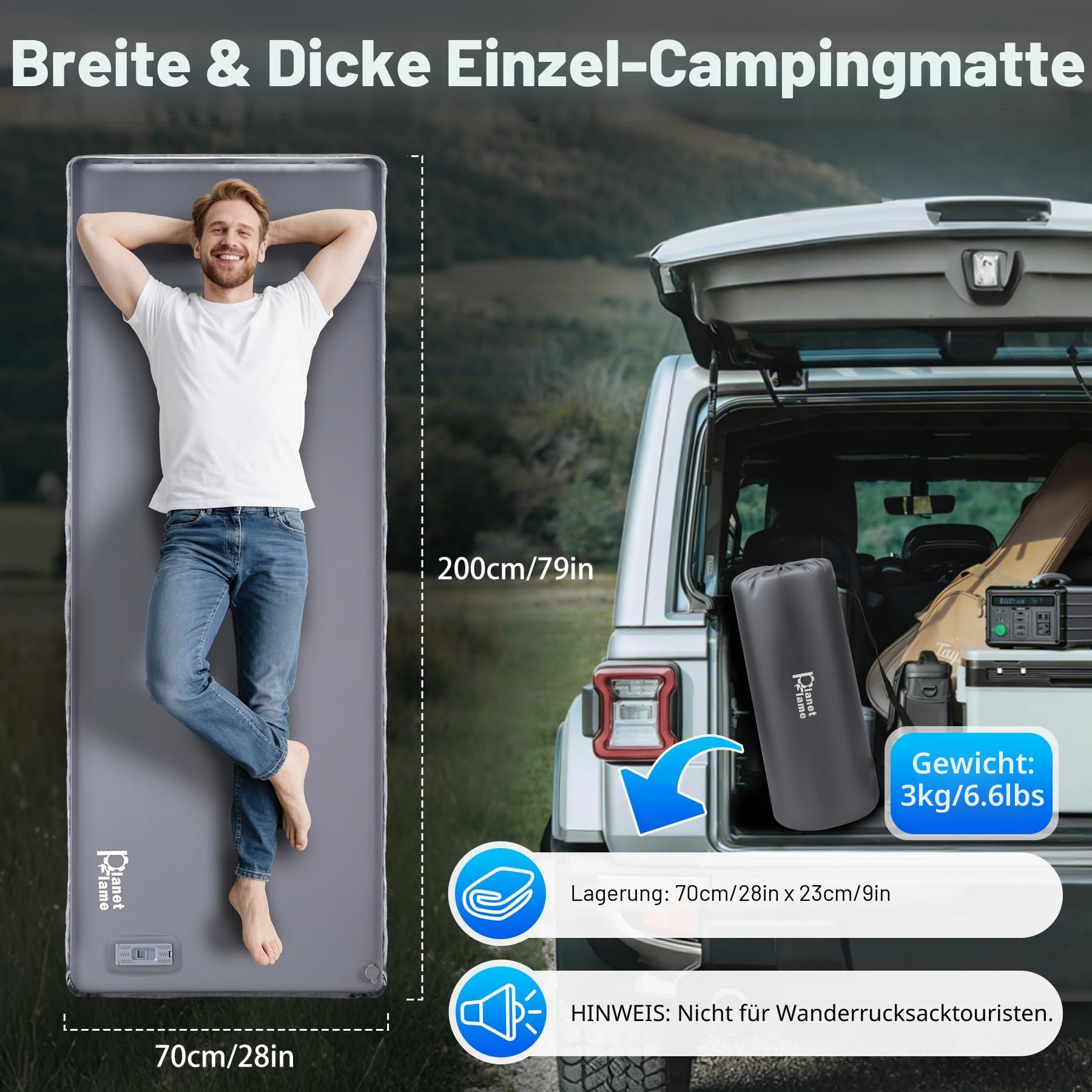 Isomatte Selbstaufblasend Schaumstoff-Schlafmatte Mit Elektrischer Pumpe Eingebautes Kissen, Camping Luftmatratze 8cm Dicke für Zelt, Autoreise,Haushalt