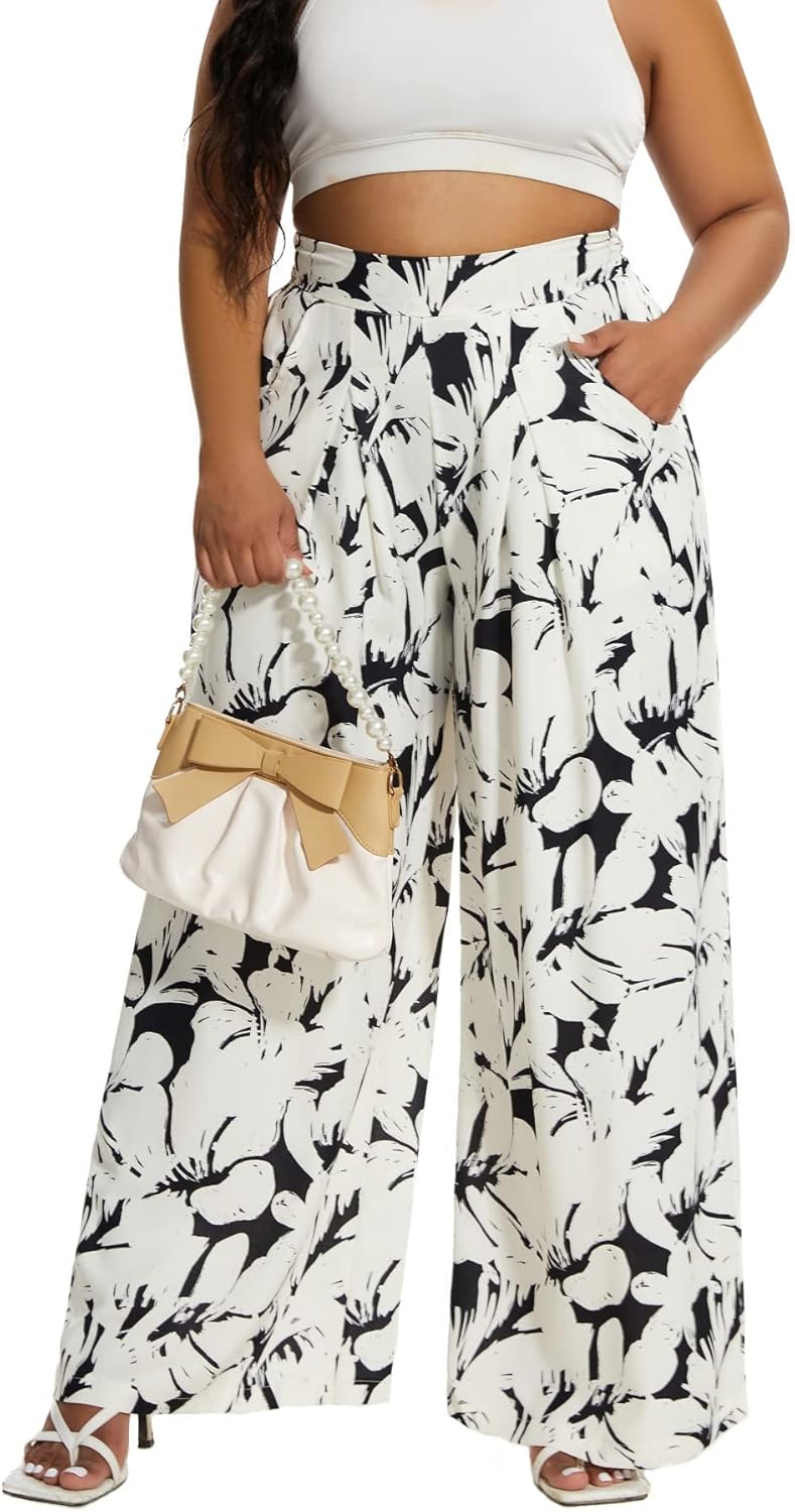 Women's Wide Leg Long Palazzo Pants High Waist Loose Fit Casual Flowy Pants Trousers with Pockets