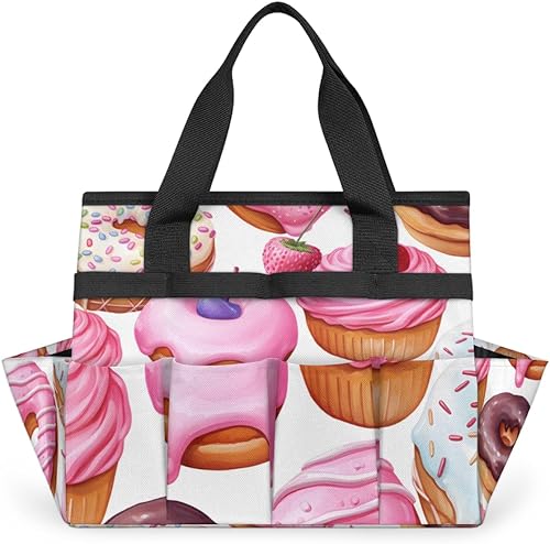 Doughnut Garden Tool Tote Bag for Women Men Gardening Tool Storage Bags with 10 Pockets Standable Garden Home Tool Kits Organizer for Indoor Outdoor