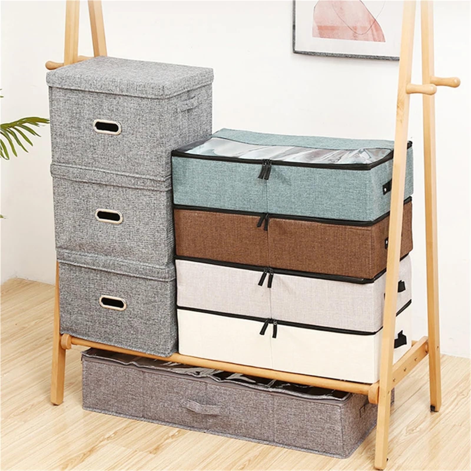 Organizzatore Di Scarpe Sotto Il Letto Scatola portaoggetti pieghevole Scatole portaoggetti for cosmetici, scarpe, vestiti, Scatola portaoggetti lavabile visibile Per Risparmiare Spazio(Dark gray)