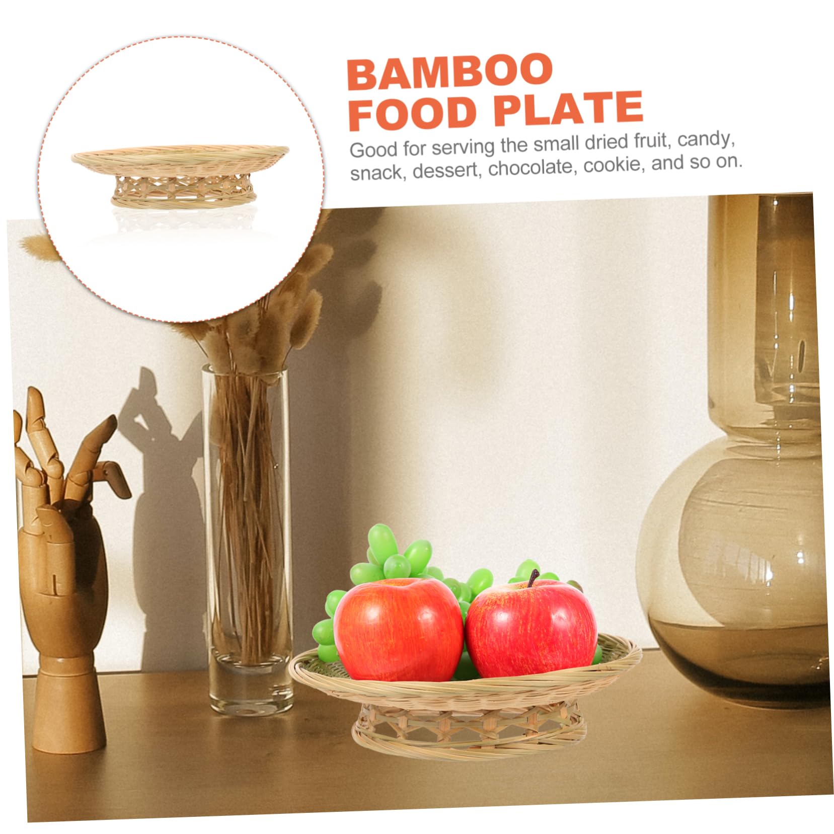 KICHOUSE Fruit Plate Cupcake Holder Fruit Holder Vegetable Storage Basket Wicker Storage Basket Rattan Fruit Basket Seagrass Baskets Rattan Storage Basket Woven Baskets Wicker Basket