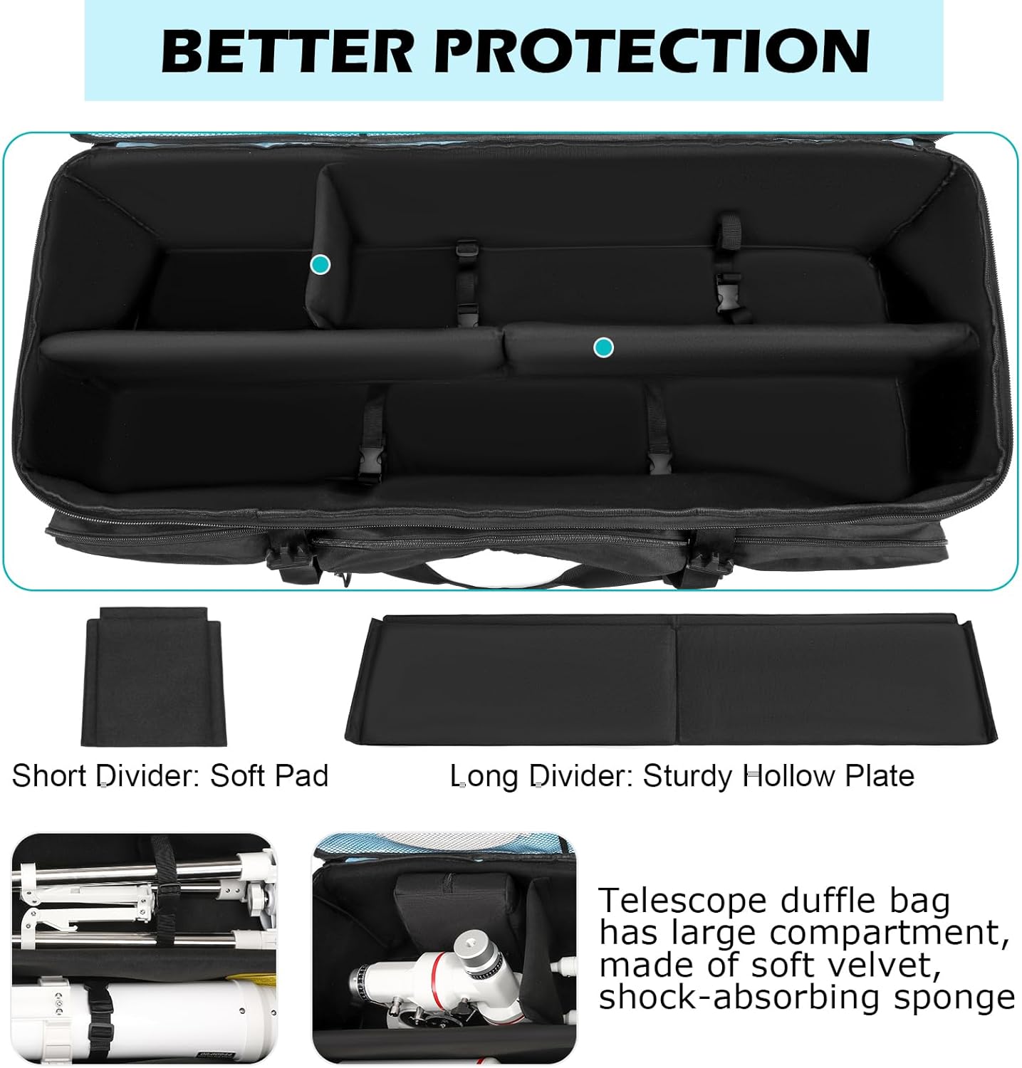 40 망원경 케이스 호환 셀레스트론 천문 망원경 여행 가방, 튜브 삼각대 마운트용 소프트 패딩 액세서리 가방, 균형추 가방 및 칸막이  포함-Freehip.co.kr
