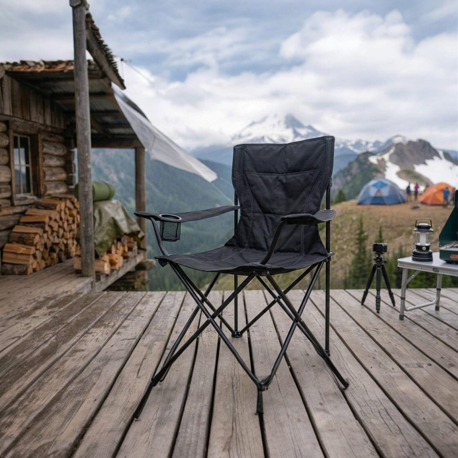 Folding Camping Chair with Cup Holder, Black | Cup Holder, Foldable Design-image-33