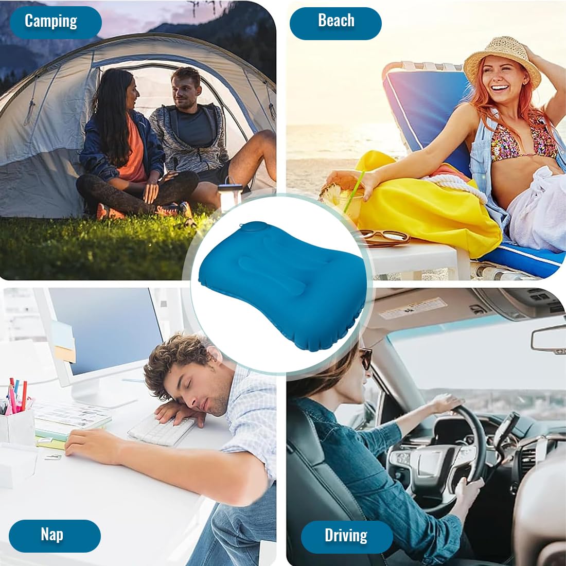 Almohada Camping Hinchable Ultraligera, Almohada Hinchable Camping Funda Suave y Válvula Ajustable, Accesorios Camping Almohada Viaje Cómoda y Compacta, Accesorio para Mochilero y Bikepacking