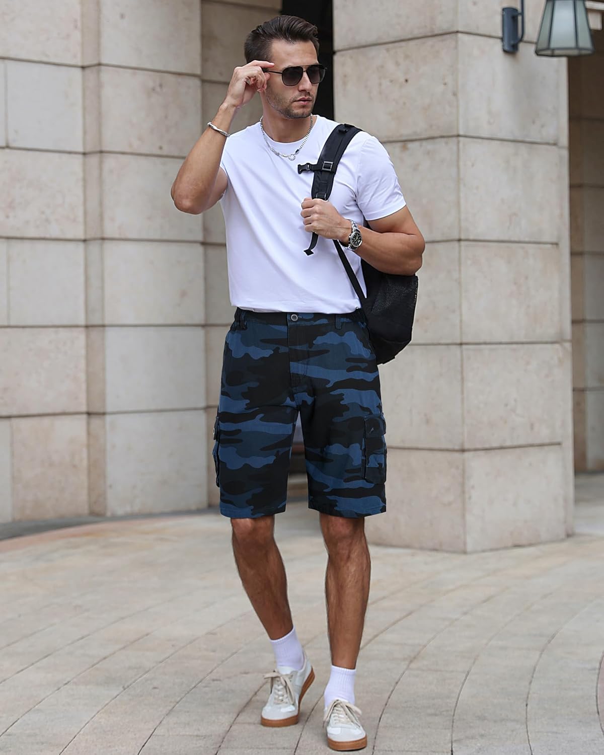 APTRO Men's Camo Cargo Shorts Button Closure Cotton Shorts Multi Button Pockets Casual Shorts 6 Pockets - Image 2