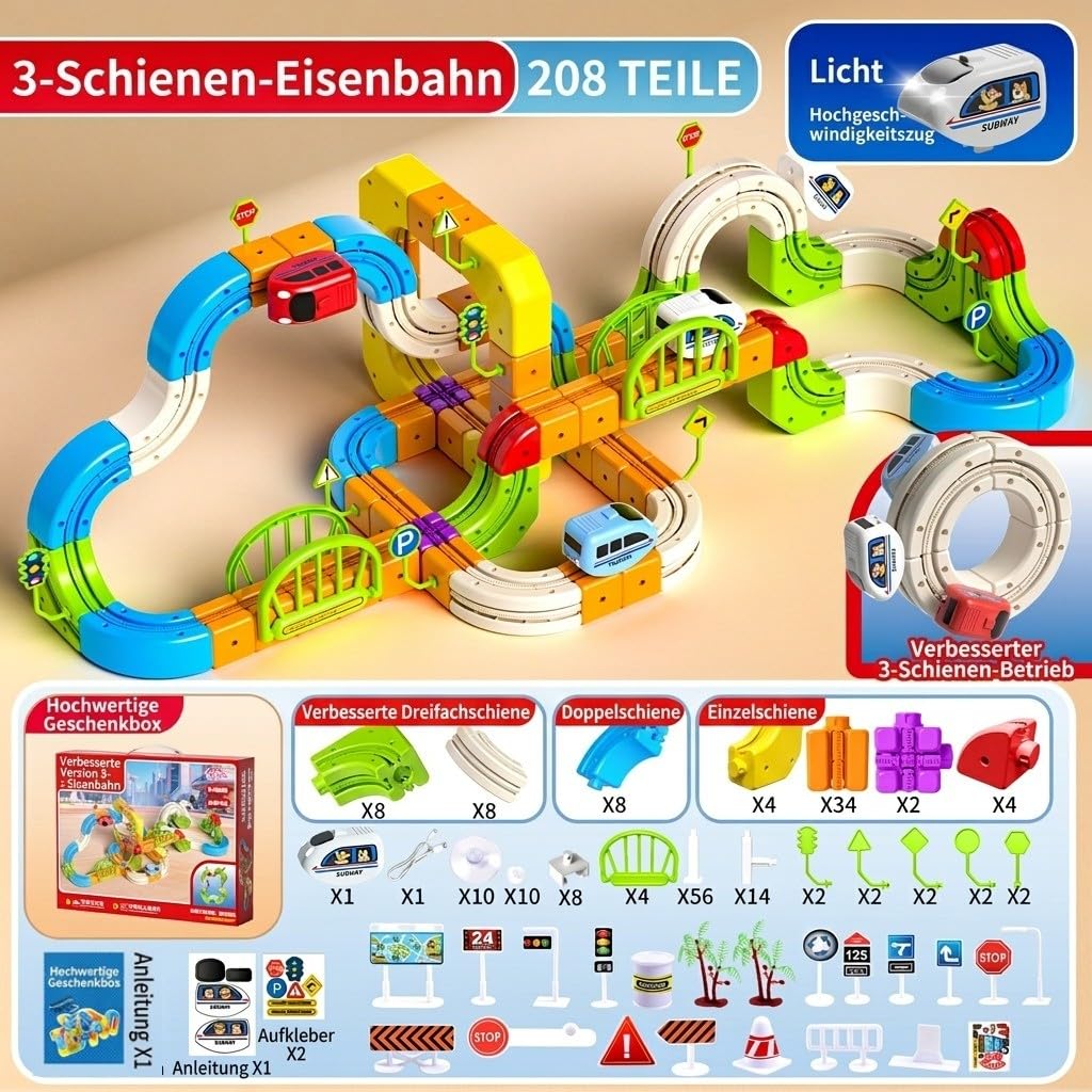 Elektryczne klocki 3D Track, 18-częściowy zestaw konstrukcyjny Cube z elastycznymi krzywiznami i zmotoryzowanym pojazdem, interaktywna zabawka edukacyjna STEM dla dzieci (18 szt.)