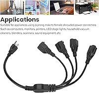 Vista 4 de Cable de enchufe divisor de alimentación, cable de alimentación de 3 clavijas de 1 a 4, cable de alimentación de 16 AWG a 18 AWG, cable adaptador