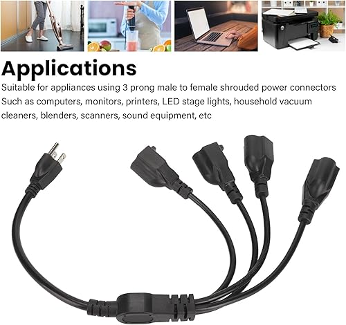 Miniatura 4 de Cable de enchufe divisor de alimentación, cable de alimentación de 3 clavijas de 1 a 4, cable de alimentación de 16 AWG a 18 AWG, cable adaptador de