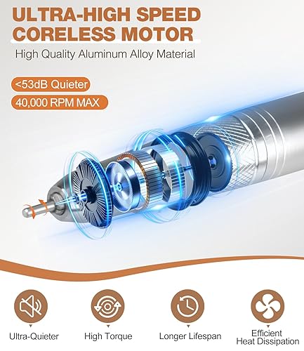 Miniatura 3 de AZ GOGO - Taladro de uñas profesional, 40000 rpm, recargable, eléctrico, portátil, para uñas de gel acrílico, potente motor sin núcleo Pro Efile,
