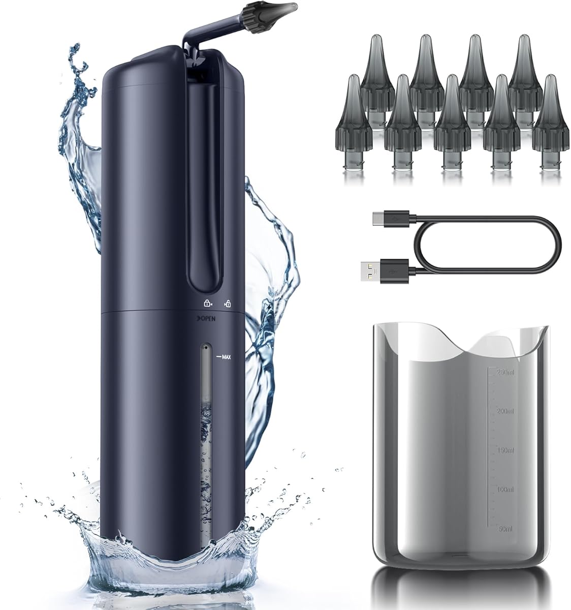 Ear Wax Removal - Electric Ear Cleaner - Ear Irrigation Kit Safe Ear Irrigation Flushing System with 4 Pressure Settings - Effective Ear Wax Removal Tool for Earwax Buildup (Dark Blue)