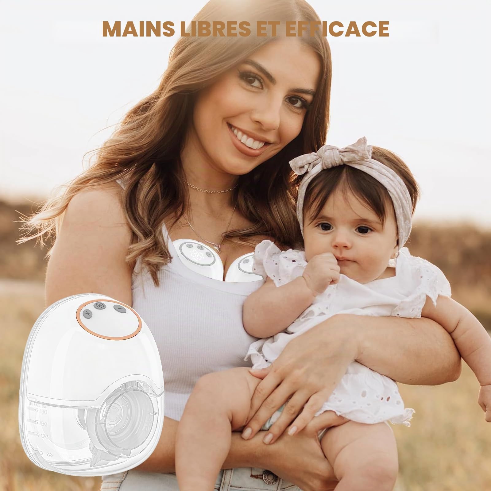 TOPCHANCES Tire-Lait Electrique Mains Libres Portable,4 Modes12 Niveaux,Extracteur de Lait Rechargeable avec Affichage LED,de la Bouche de Bébé Bride à Double Étanchéité,17/19/21/24mm(Blanc,2 Pièces）