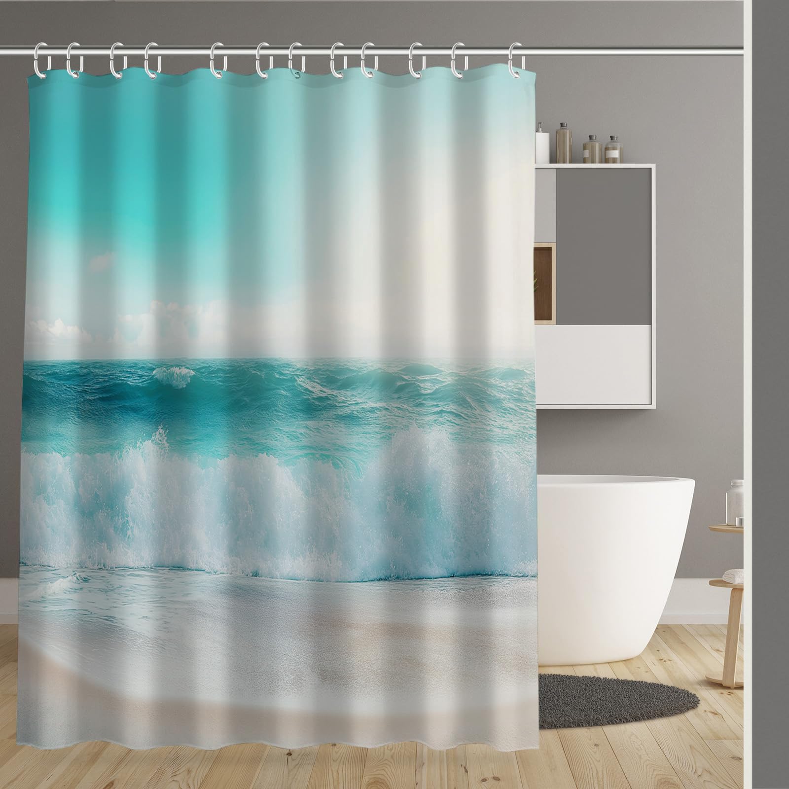 Rideau de douche imperméable 180x180 cm en tissu polyester vagues