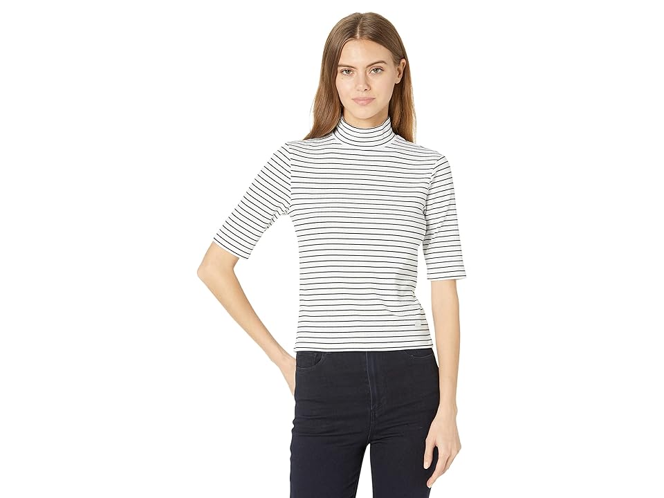 Buffalo David Bitton Ezra Mock Neck Rib Crop Top (Black/White Stripe) Women's Clothing INTERNATIONAL SHIPPING