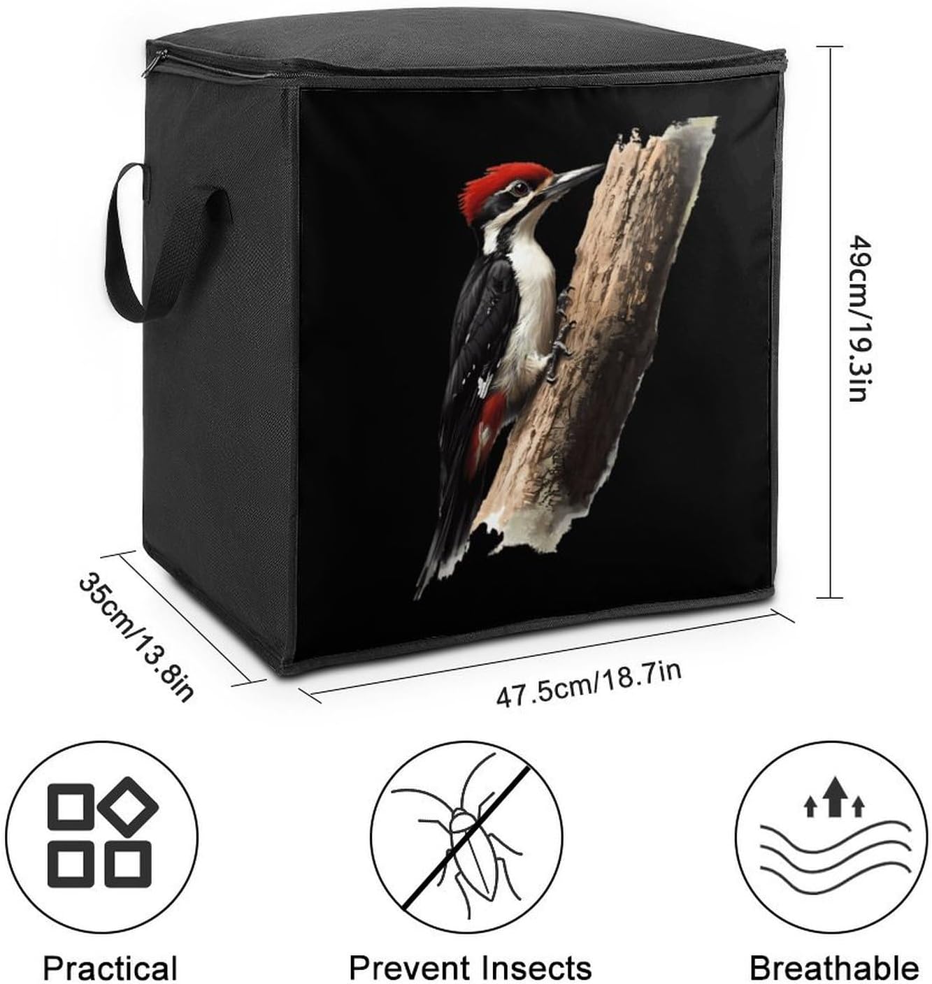 Woodpecker Large Comforter Blanket Storage Bags Bins 70L Closet Organizer with Handles