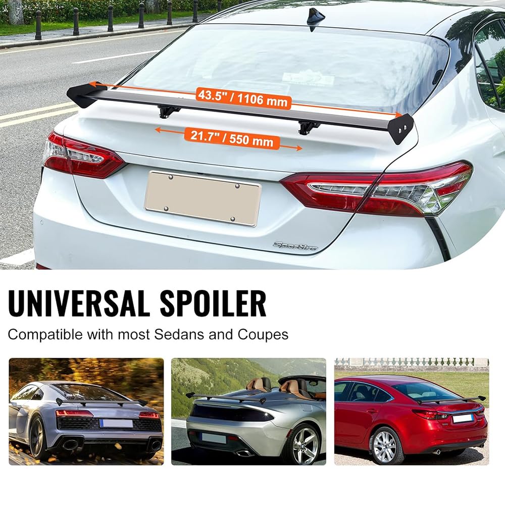 Alerón Trasero Universal para Coches, 110cm Spoiler GT de Aluminio con Doble Cámara, Diseño Deportivo sin Taladros para Decoración del Vehículo