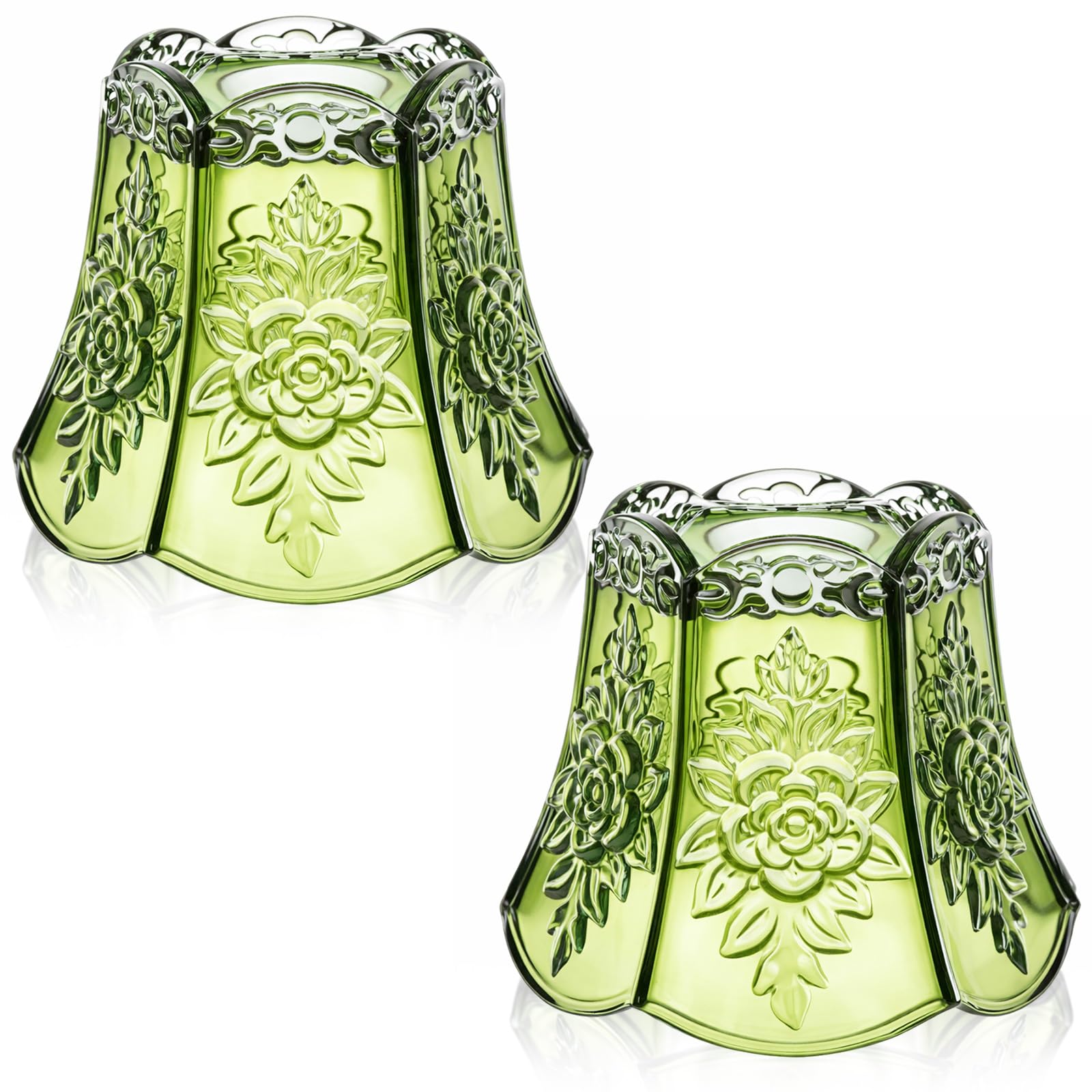2 Pcs Green Glass Rose Lamp Shades Flower Art Sconce Shade 1.65" Top x 5.5" Dia. x 4.72" H Lily Lampshades Replacement for Floor Table Chandelier Decor Sconce Vanity Pendant Light Covers-image-41
