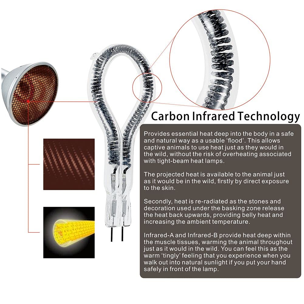 Deep Heat Projector Reptile Heat Lamp Bulb (DHP 100W, PAR30), Basking Light for Bearded Dragon & Leopard Gecko, Carbon Infrared Heater for Amphibian Pet - image 7