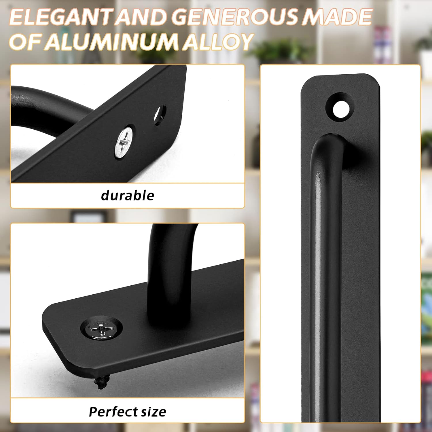 Piutouyar 2 Pack Aluminum Alloy Sliding Barn Door Handle, 128mm / 5 Inch Hole Center Gate Door Handle, Closet Door Pulls with Plate for Kitchen, Cabinet, Bathroom, Closet, 5.9 Inch Long（Black）