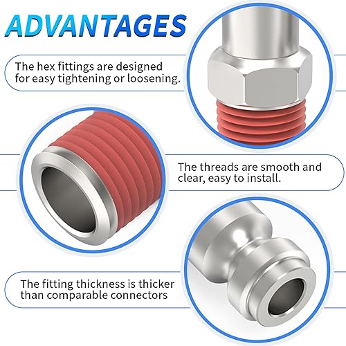 Miniatura 4 de ChillWaves Enchufe de aire estilo T automotriz, enchufes neumáticos macho NPT de 14 pulgadas, accesorios para compresores de aire (paquete de 10)