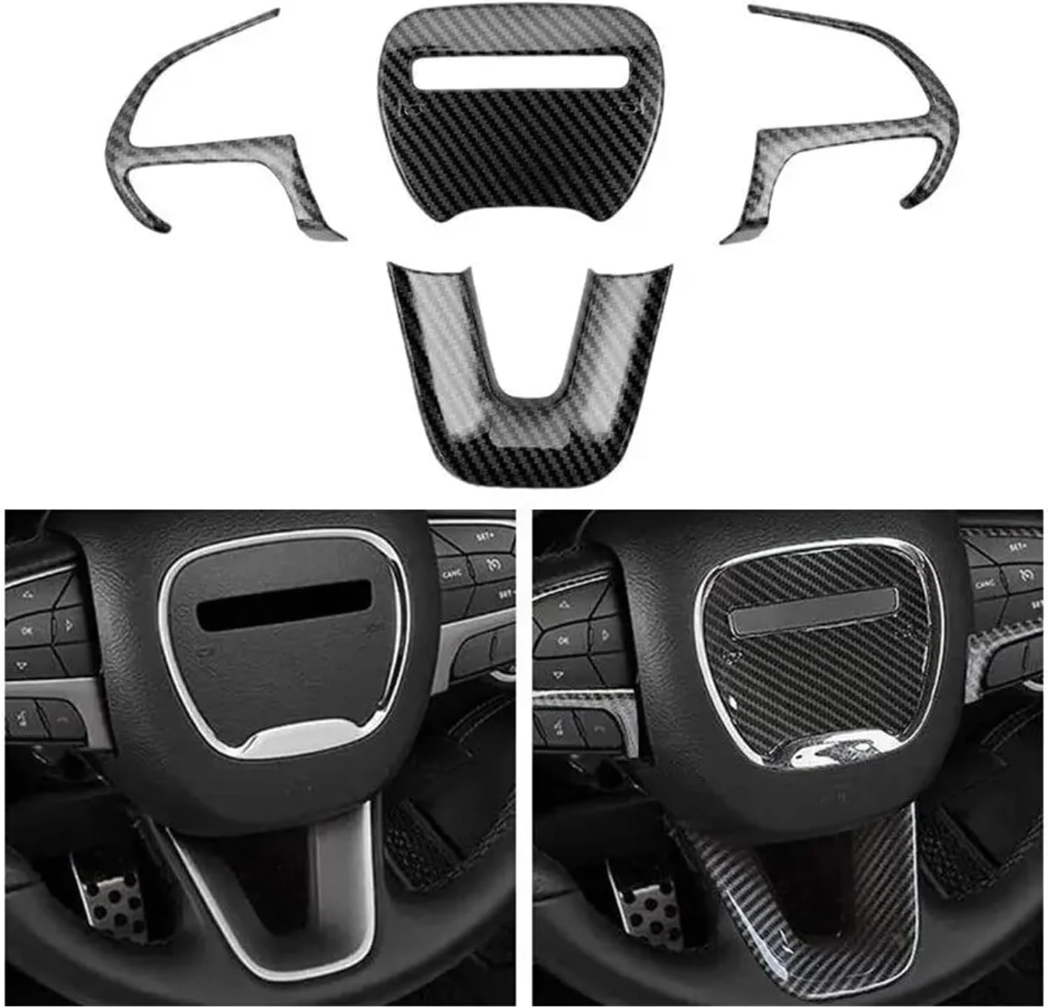 Fit for Dodge Challenger Charger 2015-2021 ABS Interior Steering Wheel Trim Cover Button Frame Sticker Decoration(Red)