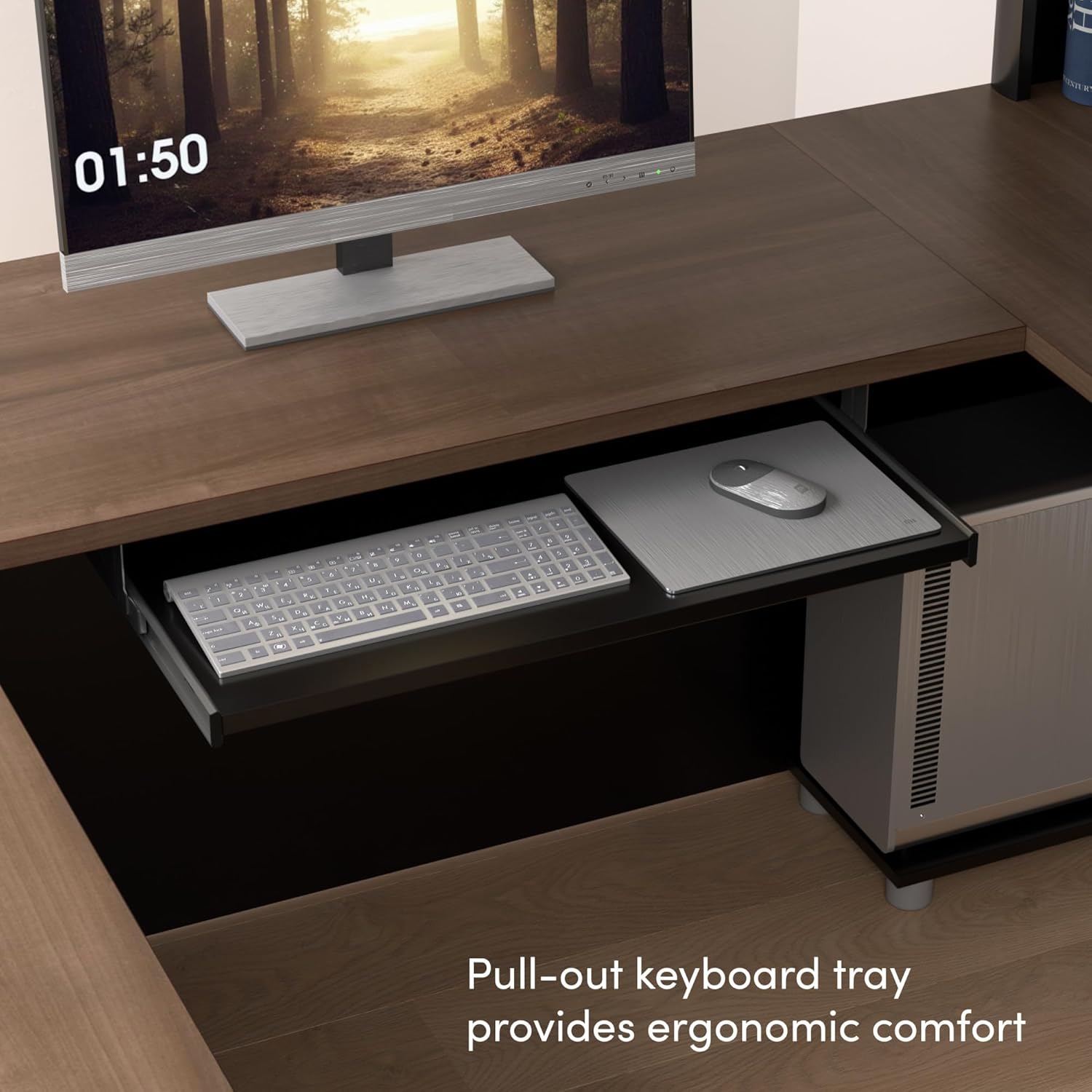 Bestar L Shaped Desk with Drawers and Keyboard Tray, Executive Workstation for Home or Professional Office, 72 Inches, Connexion Collection, Antigua and Black