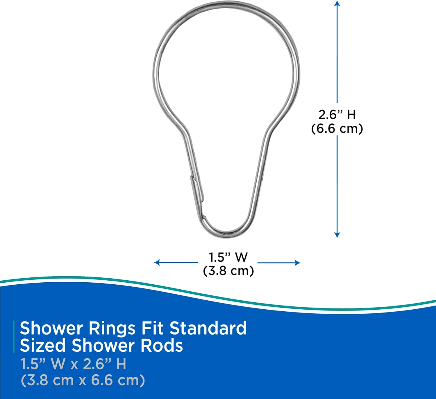 Kenney KN960/12 Rust-Resistant Metal Basic Shower Curtain Rings for Shower Curtain and Standard Shower Curtain Rod, Bathroom Use, Easy to Install, Set of 12, Chrome