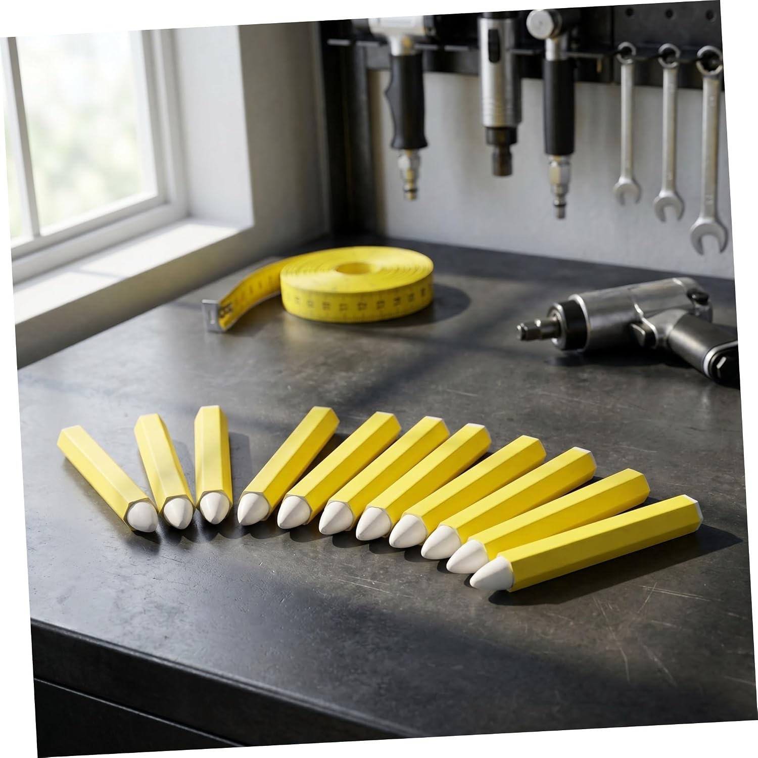 12pcs Yellow Tire Marker Pen with Waterproof Wax and Anti-slip Barrel for Repair Work and Outdoor Environments, Sturdy Plastic Material Tire Touch up Crayon for Accurate Marking