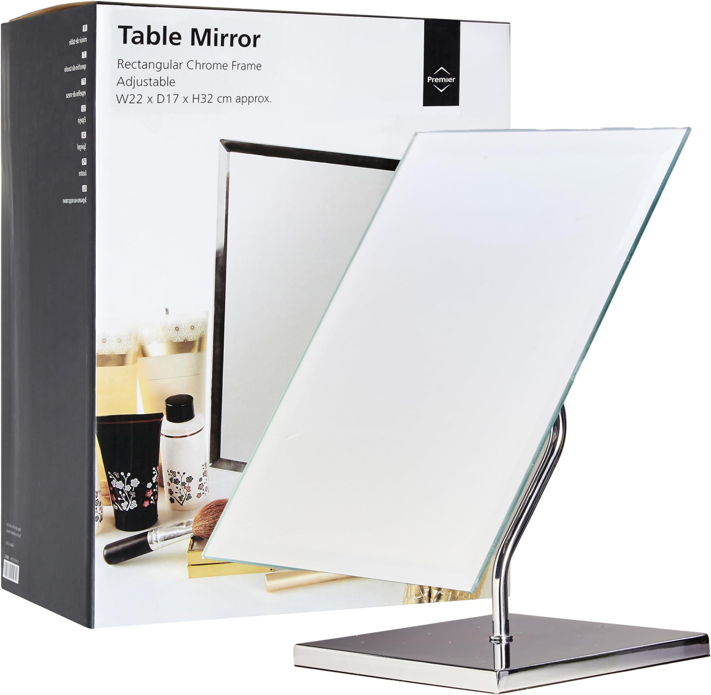 Premier Housewares Free Standing Makeup Mirror, Stable Vanity for Dressing, Durable Table with Customized Height, Lightweight Small Stand Table