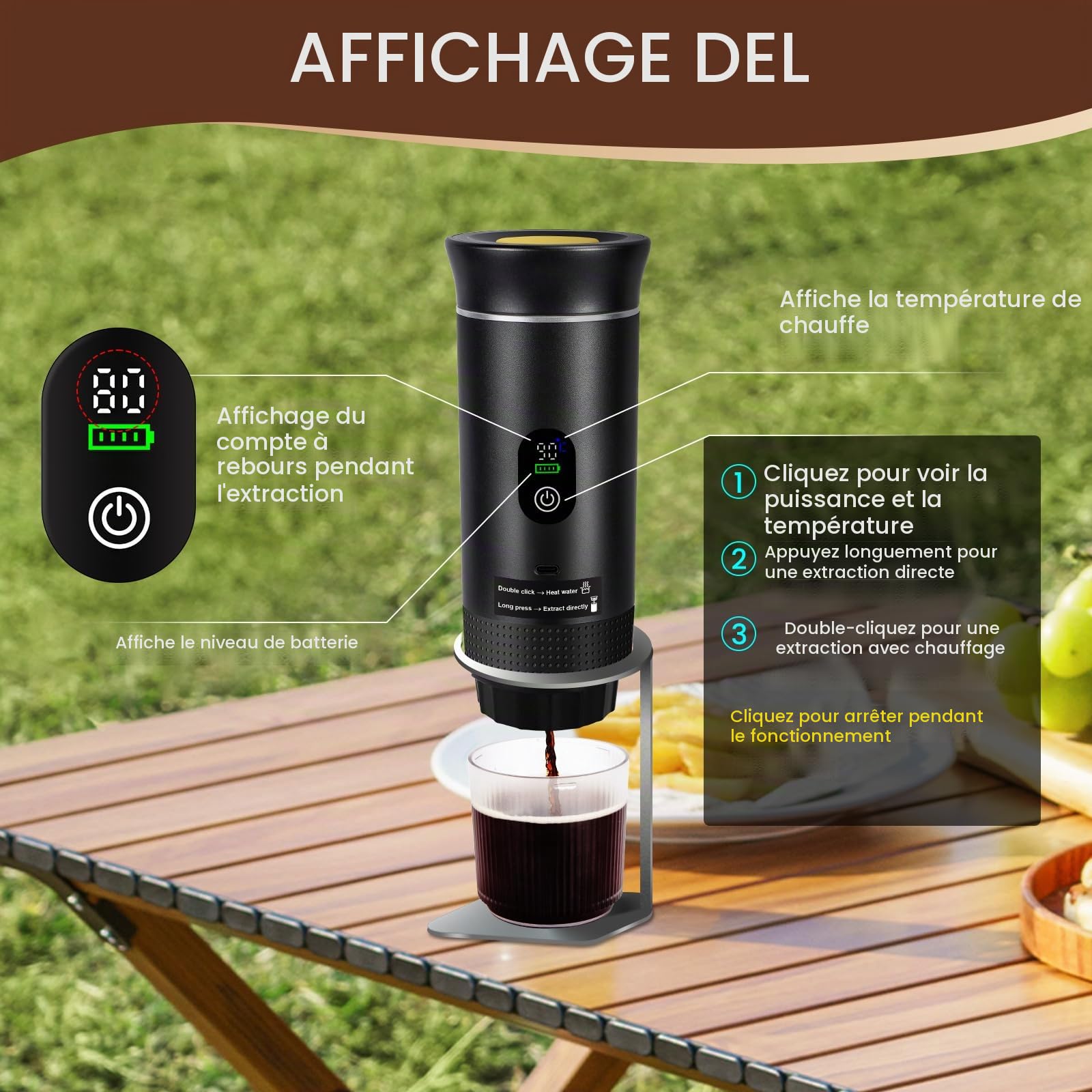LAMA Machine à café portable électrique à capsules Noir