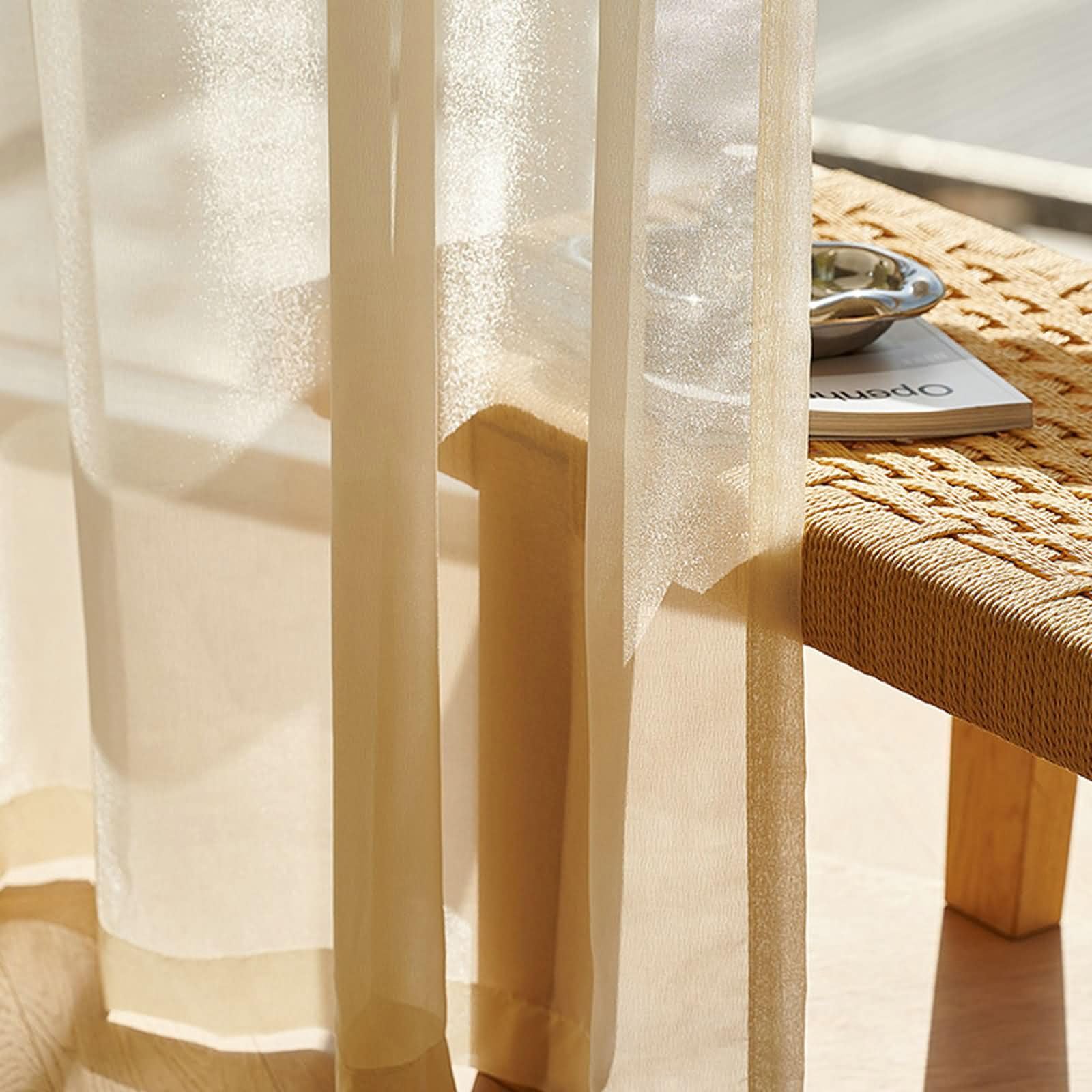 Tüll Gardine Küche 2er Set,2 x 137W x 274H cm,Vorhang Halbtransparent Gold Einfarbig Vorhänge Wohnzimmer Ösen