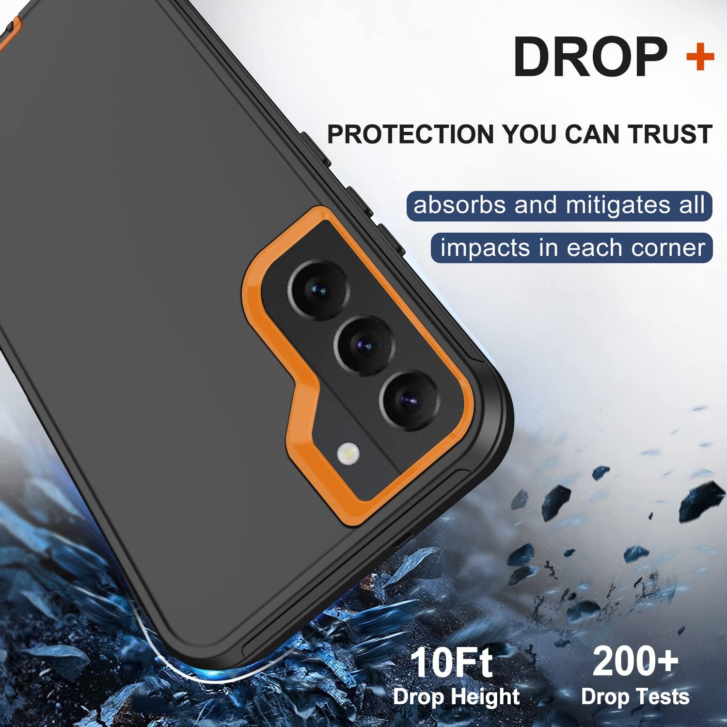 for Samsung Galaxy S22 Plus Case with Belt Clip Holster, 2X Screen Protector, [Military Grade Protection] Heavy Duty Full Body Shockproof Rugged Protective Cover for Samsung S22 Plus 5G Orange