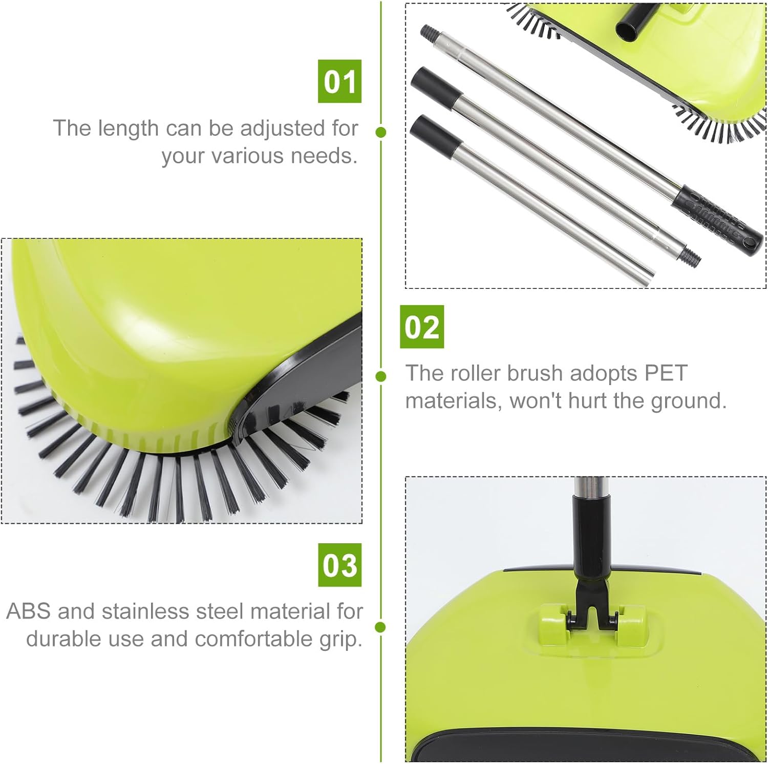 Abs Stainless Push Sweeper Cleaning Mop Dustpan Floor Sweeper for All Hard Surfaces