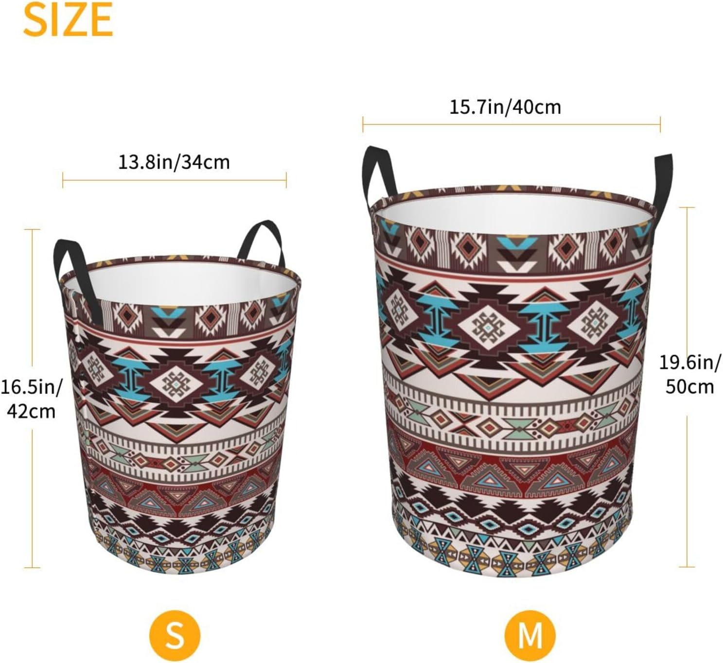 Ethnic Native American Aztec Boho Laundry Hamper with Durable Handle Waterproof Collapsible Laundry Basket Circular Storage Bin Dirty Clothes Bag for Bedroom Children Nursery Bathroom