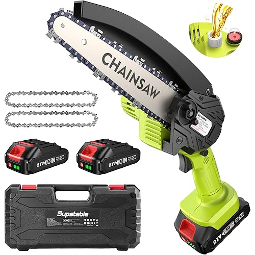 6-inch mini cordless chainsaw - a portable chainsaw with 2 batteries and automatic lubrication, it's ideal for tree pruning, chopping firewood, and outdoor adventures.