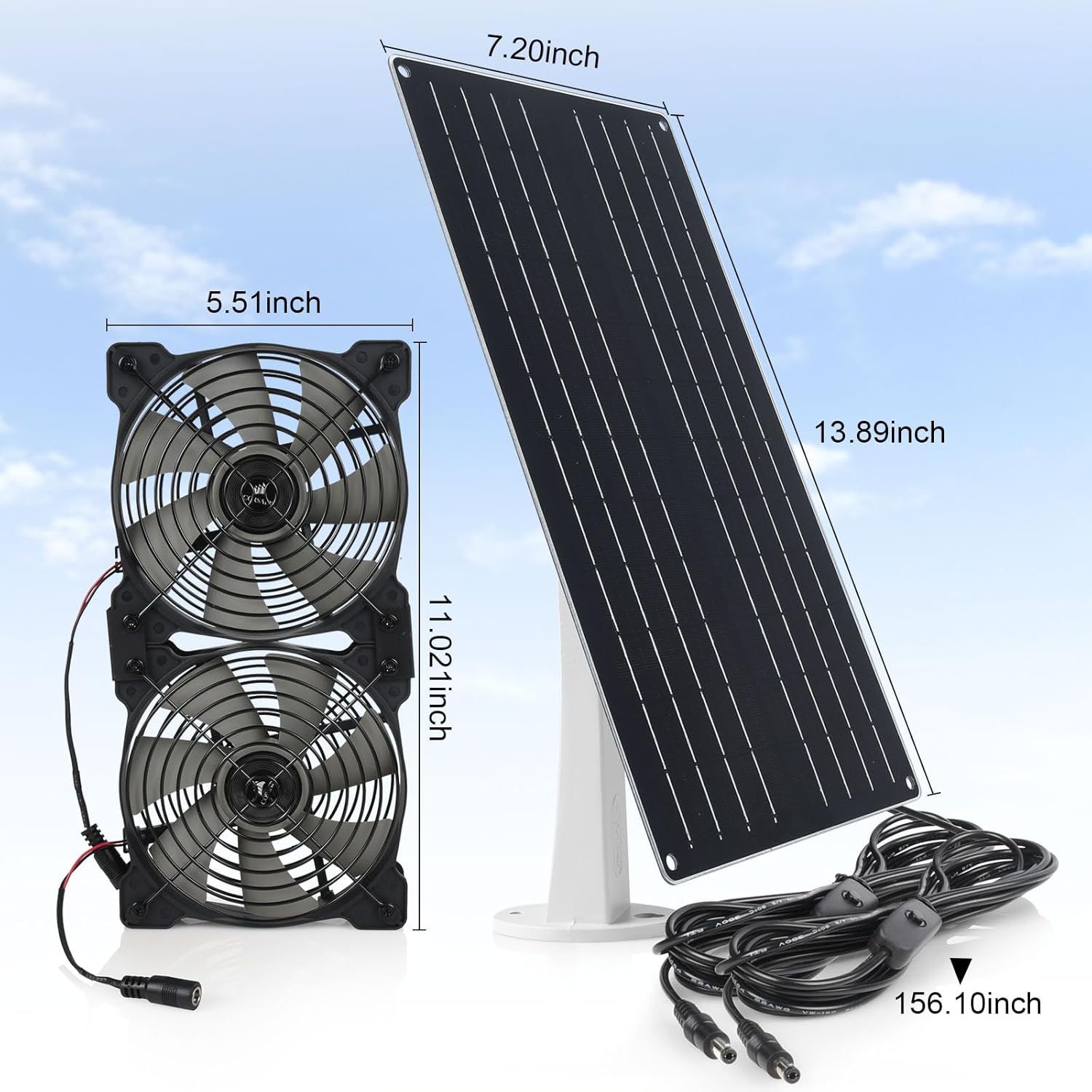 Soshine Solar Fan for Chicken Coop 12W 12V Greenhouse Fan with 2pcs 13Ft/4m On/Off Switch Cable, Silent Operation, High Efficiency, Black, 5.51" x 5.51"