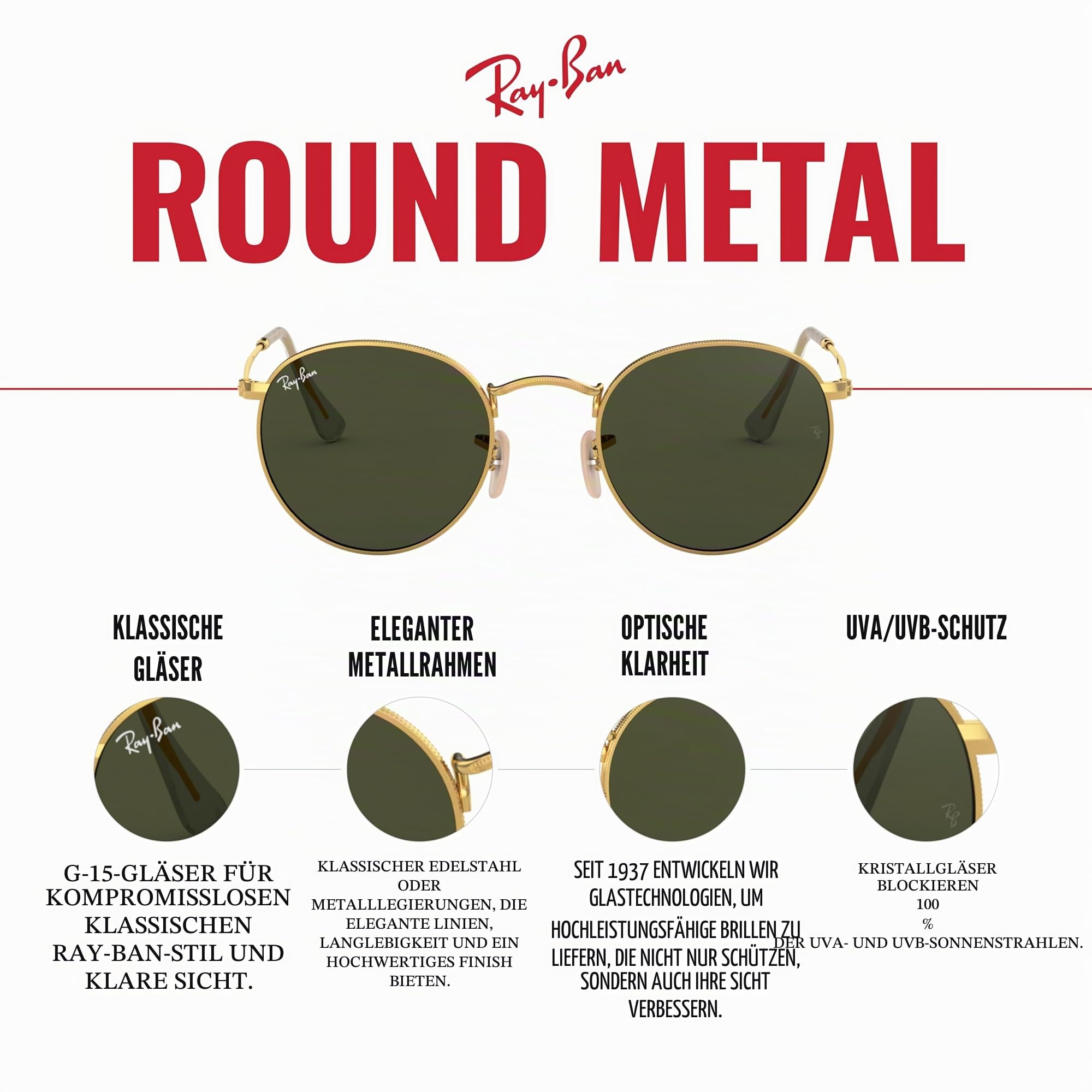 Ray-Ban Sonnenbrille RB3447 ROUND METAL 001/51 Herrenfarbe Goldbraun Glasgröße 53 mm