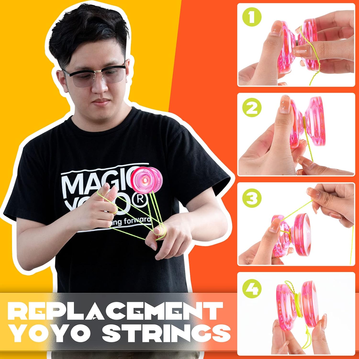 Yoyo Strings Professional 100% Polyester - Fits for Responsive and Non Responsive Yoyos -Yoyo Strings Pack of 50 (Red, Orange, Yellow, Blue, Green) (50pcs)